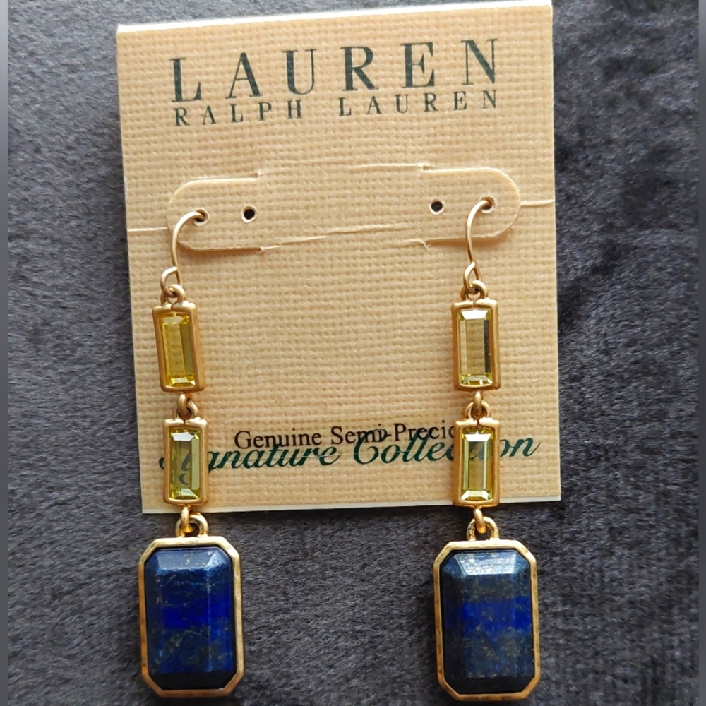 Lauren RL earring genuine lapis, peridot and gold tone, french hook